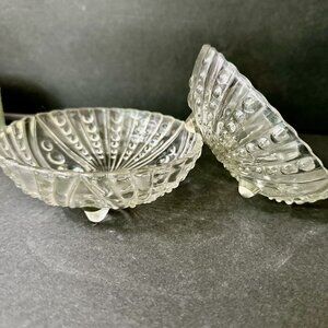 Vintage Anchor Hocking Burple Glass Bowls Footed Bubble Dishes Set 2-HD004